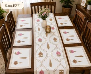 Assorted Floral & Tree Print Cotton Table Runner and 6 Mats Set (7 Pcs)
