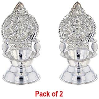 SIlver Plated Kamakshi Deepam/Diya For Pooja Silver Plated (Pack of 2) Table Diya (Height 15 inch)