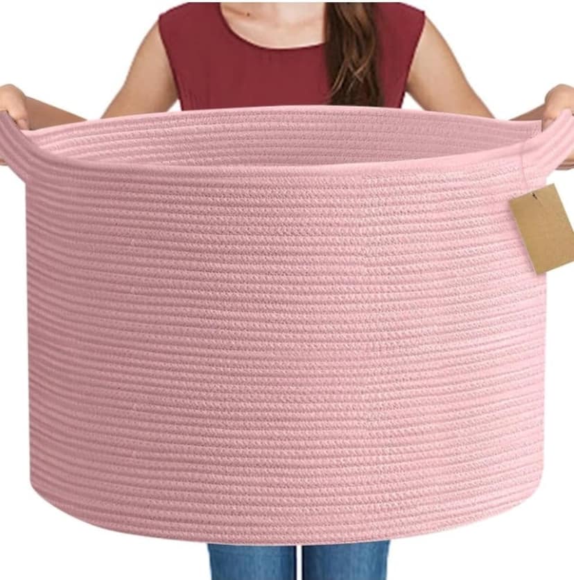 Generic Cotton Pack Of_1 14x12 Inch Storage Basket For Clothes With Out Lid (Pink)-PID66453