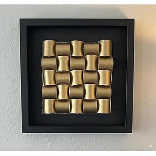 ALLAIL DESTINATION Modern 3D Gold Metal Wall Art, Black Frame, Square Textured Panel