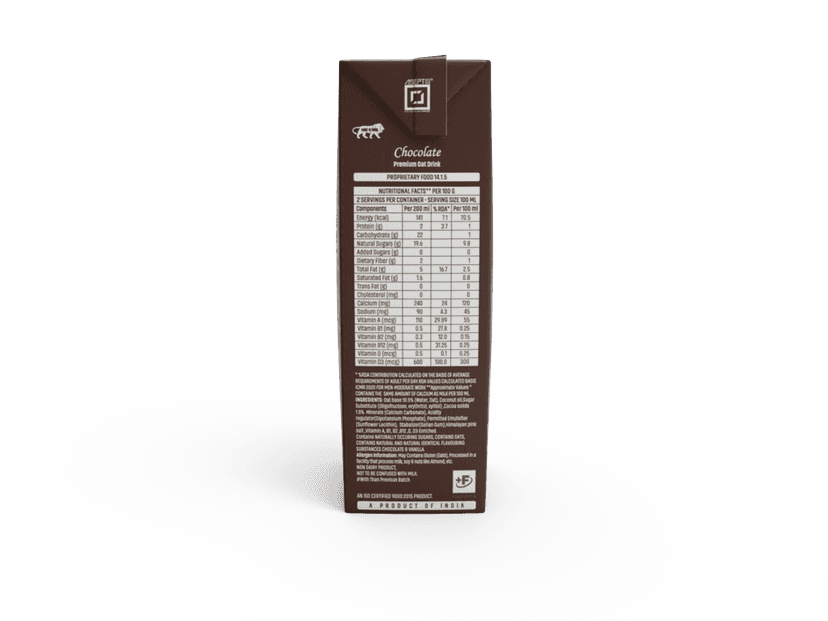 OATEY Chocolate Oat Drink - Non-dairy, Vegan, Nut/Soy free, No-added sugar, 200ml (Pack of 8) view 2