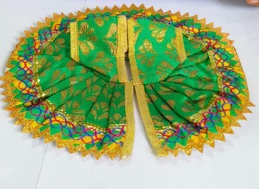 Green & Gold Laddu Gopal Dress - Exquisite Deity Attire view 2