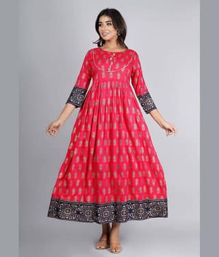 Jaipuri Collection Pink Rayon Anarkali Kurti - Single