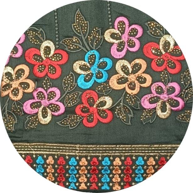 Afsh Jam Cotton Neck Embroidery And Daman Work Suit with Chiffon Multi Thread Work with Four Sided Border Dupatta view 3