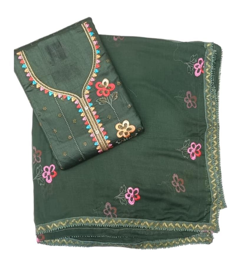 Afsh Jam Cotton Neck Embroidery And Daman Work Suit with Chiffon Multi Thread Work with Four Sided Border Dupatta view 5