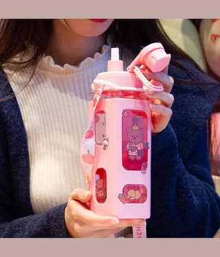 SARVASHVA TRENDS Cartoon water bottle for kids, kawaii water bottle Multicolour Plastic Water Bottle 700 mL ( Set of 1 )