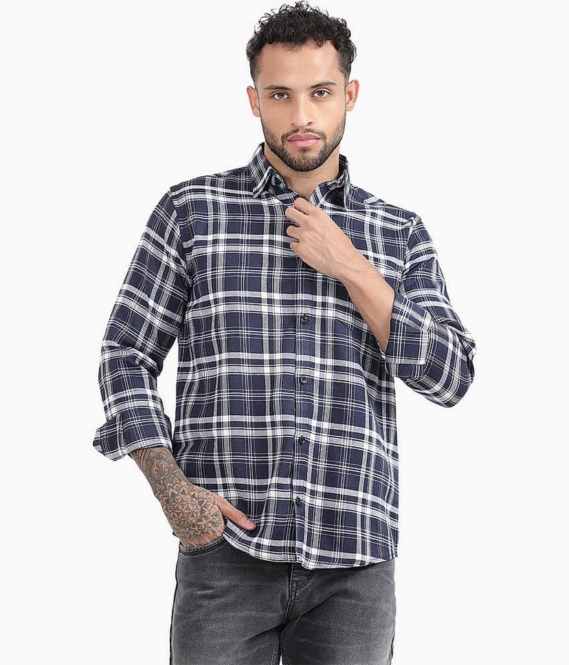 TrendiVastra Cotton Blend Slim Fit Checks Full Sleeves Men's Casual Shirt - White ( Pack of 1 )