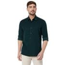 Mufti Green Textured Slim Fit Casual Shirt