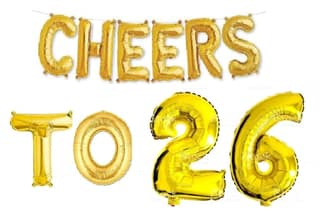 Partyzon Gold Cheers to Birthday Foil Balloon Combo Party Decoration for Anniversary Celebration 16 Inches