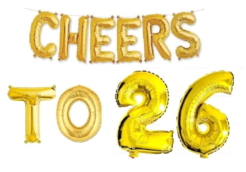 Partyzon Gold Cheers to Birthday Foil Balloon Combo Party Decoration for Anniversary Celebration 16 Inches