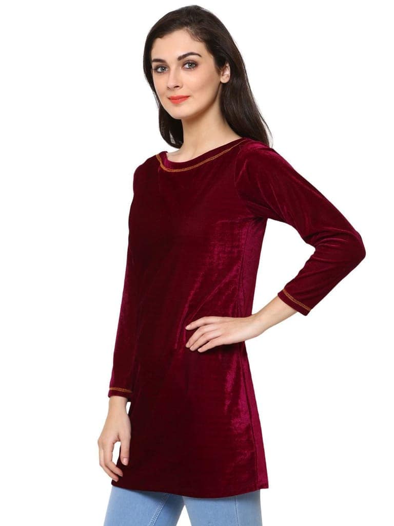 Klamotten Women's Velvet full Sleeves Top WD5J view 3