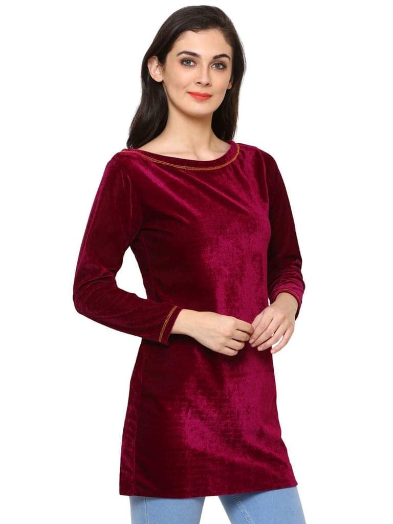 Klamotten Women's Velvet full Sleeves Top WD5J view 4