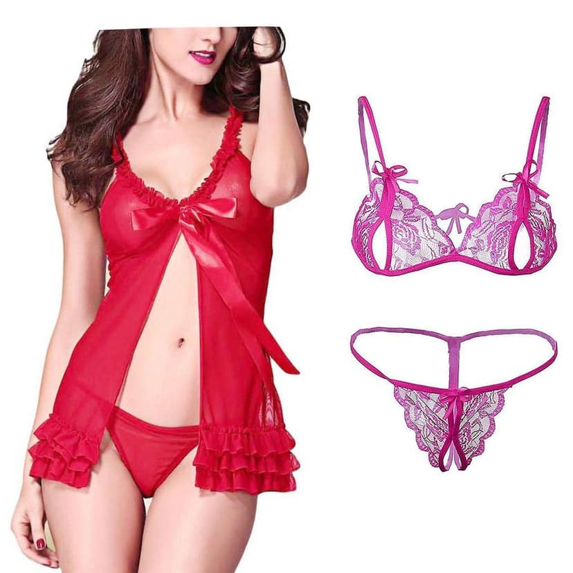 Net babydoll Nightdress bra panty set women girls Pack 2 view 7