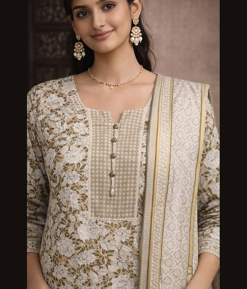 Aarika Women Cotton Printed Straight Kurti With Pants ( Beige ) view 2