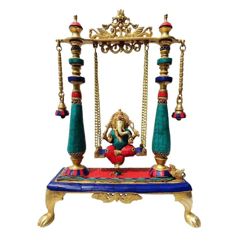 Brass Showpiece Ganesh Ji Jhula Statue (BSMAS375) view 2