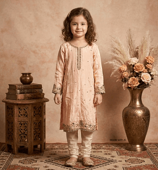 Handcrafted Zari Zardozi Tissue Kids Kurti
