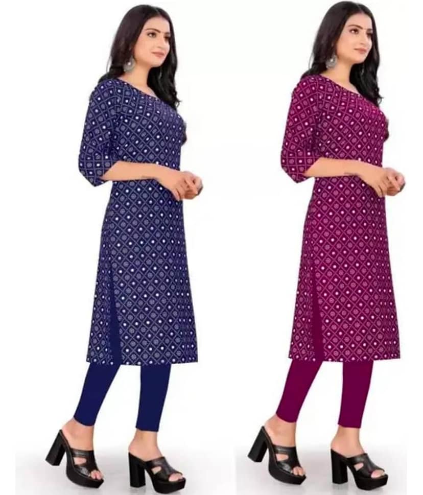 VACHHARAJ GROUP Pack of 2 Crepe Printed Straight Women's Kurti - ( Maroon,Blue ) view 2