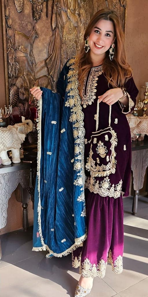 Blue Purple Black Red Sharara Suit Set Salwar Kameez Readymade Pakistani Stitched New Indian Ready To Wear Wedding Suit view 2