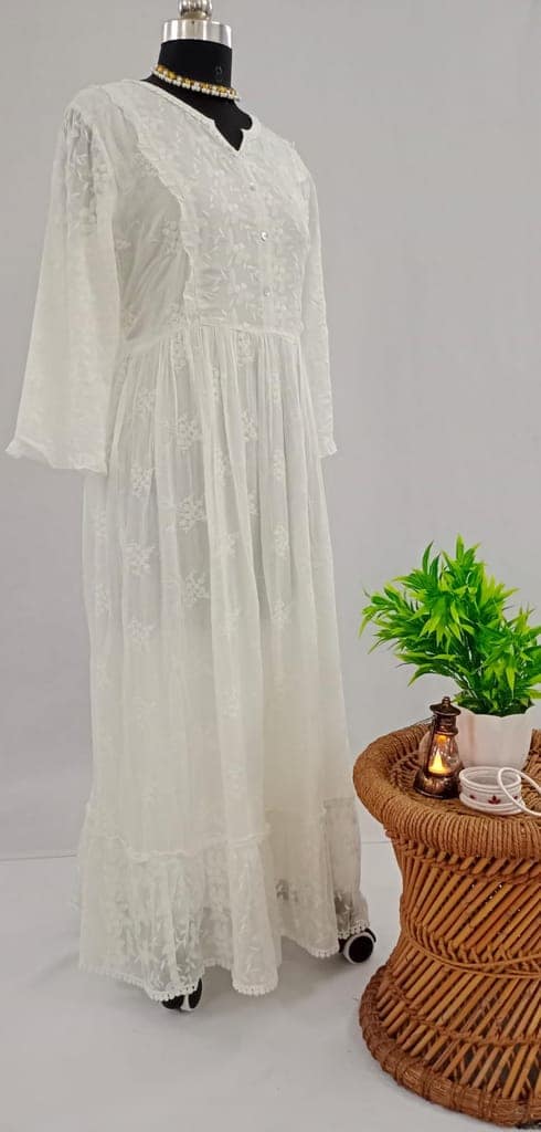 NV92088/D001-D004-Graceful Simplicity: Forkful Sleeve Full-Length Pure Cotton White Dress view 4