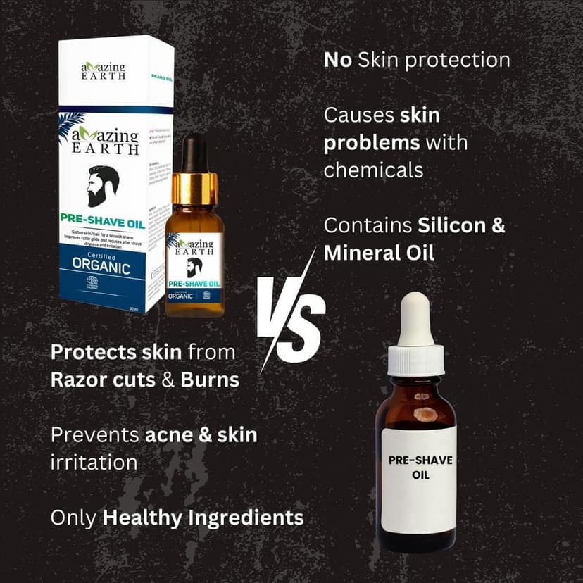 AMAzing EARTH Certified Organic Pre-Shave Oil - with Olive, Argan & Apricot Oil, Soft Stubble, Moisturizing, Silicone & Minerals Free, Sulphates & Parabens Free, Vegan & Cruelty Free - 30ml view 7