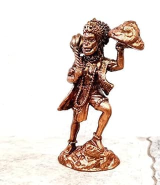 Searchers Paradise - Copper Idols Hanuman with Sanjeev Mountain,2.7 inches, Copper Handmade 100 Grams, Patina Antique Finish, Pack of 1 Piece