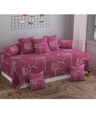 SHOMES Cotton Geometric Diwan Set 8 Pcs - Purple