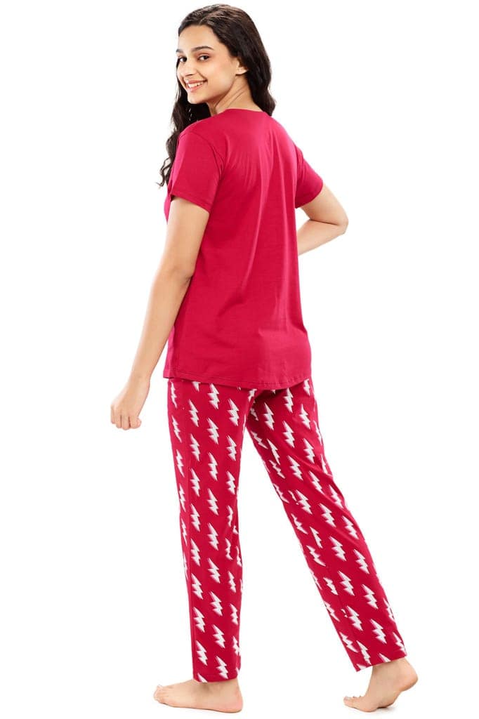 ZEYO Women's Cotton Blue Flash Printed Night suit set view 4