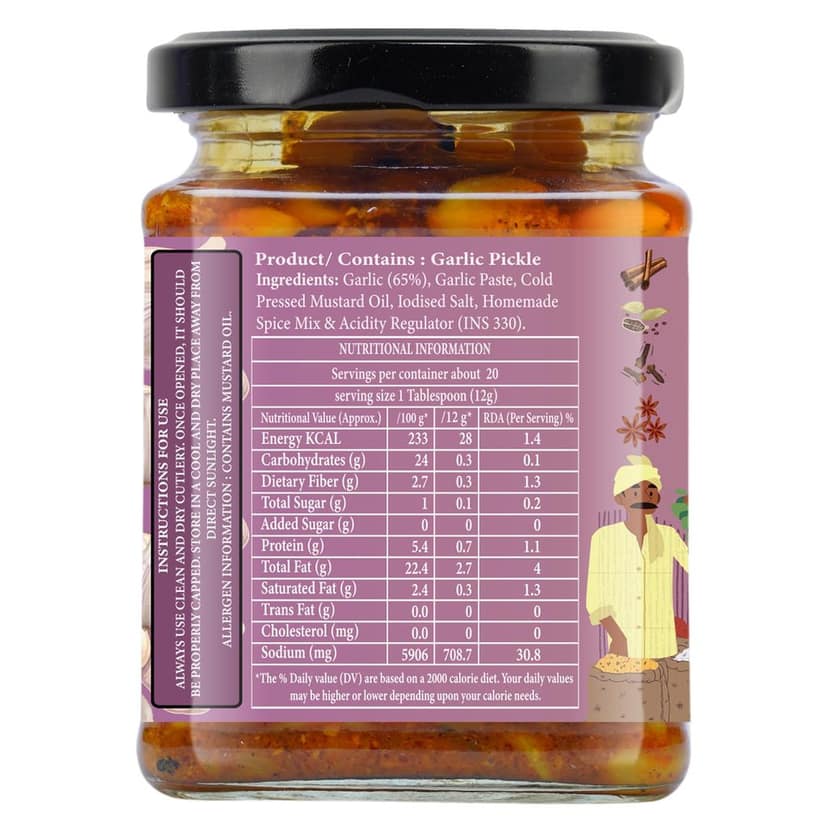 Organic Nation Garlic Pickle - Lahsun Achari Twist | Homestyle Indian Pickle | Authentic Traditional Taste | No Preservatives | 250g view 7