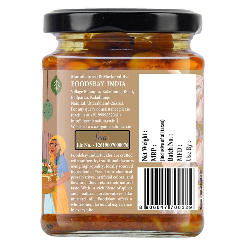 Organic Nation Garlic Pickle - Lahsun Achari Twist | Homestyle Indian Pickle | Authentic Traditional Taste | No Preservatives | 250g view 8