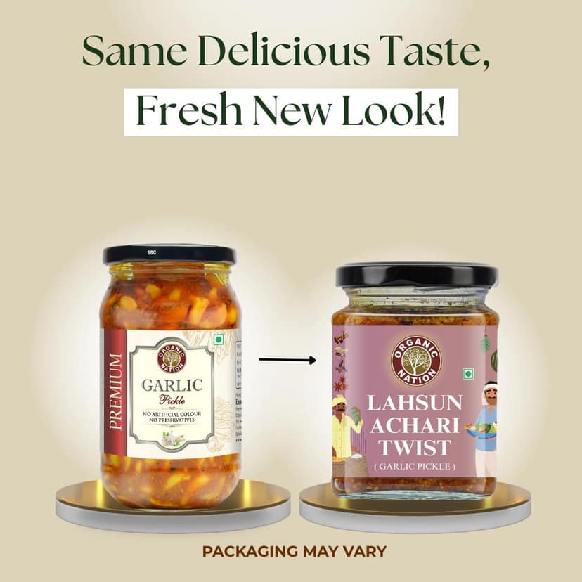 Organic Nation Garlic Pickle - Lahsun Achari Twist | Homestyle Indian Pickle | Authentic Traditional Taste | No Preservatives | 250g view 9
