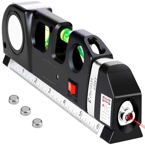 Laser Level Pro 3 Tool with Built-in Ruler, Horizontal Vertical Cross Line Laser, Bubble Levels, Battery Operated view 2