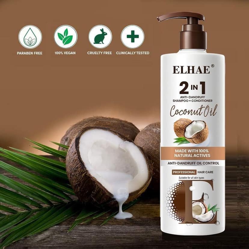 ELHAE 2-in-1 Anti Hairfall and Anti Dandruff Shampoo with Conditioner for Women and Men | Hairfall Control, Dandruff Protection, and Coconut Oil Extract for Oil Control - 300ml view 3