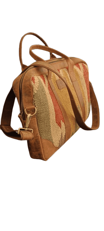 Ganpati Enterprise Handcrafted Leather with Jute Printed Laptop Messenger Bag view 3