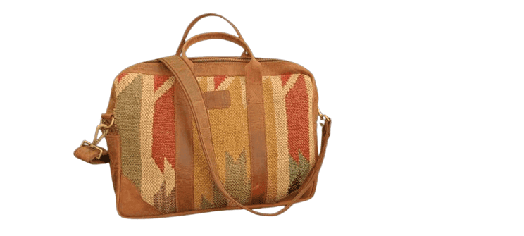 Ganpati Enterprise Handcrafted Leather with Jute Printed Laptop Messenger Bag view 5