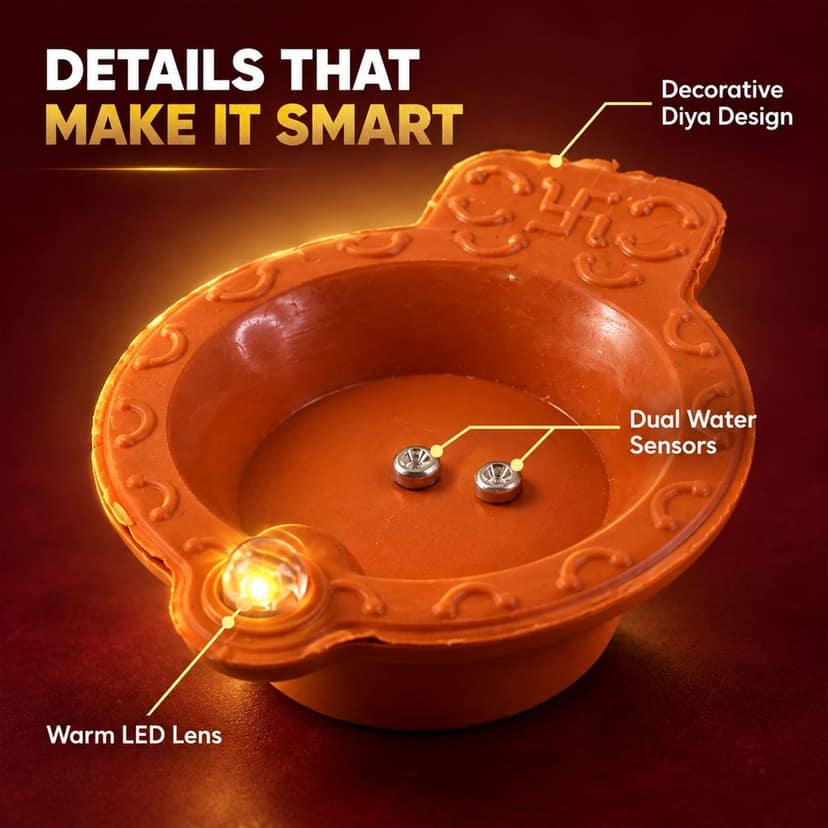 Water Sensor LED Diyas for Diwali and Pooja Decoration (6 Pc Set) view 2