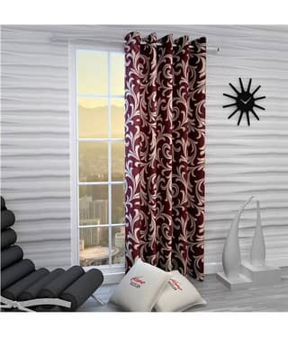 Home Sizzler Single Door Semi-Transparent Eyelet Polyester Curtains Maroon