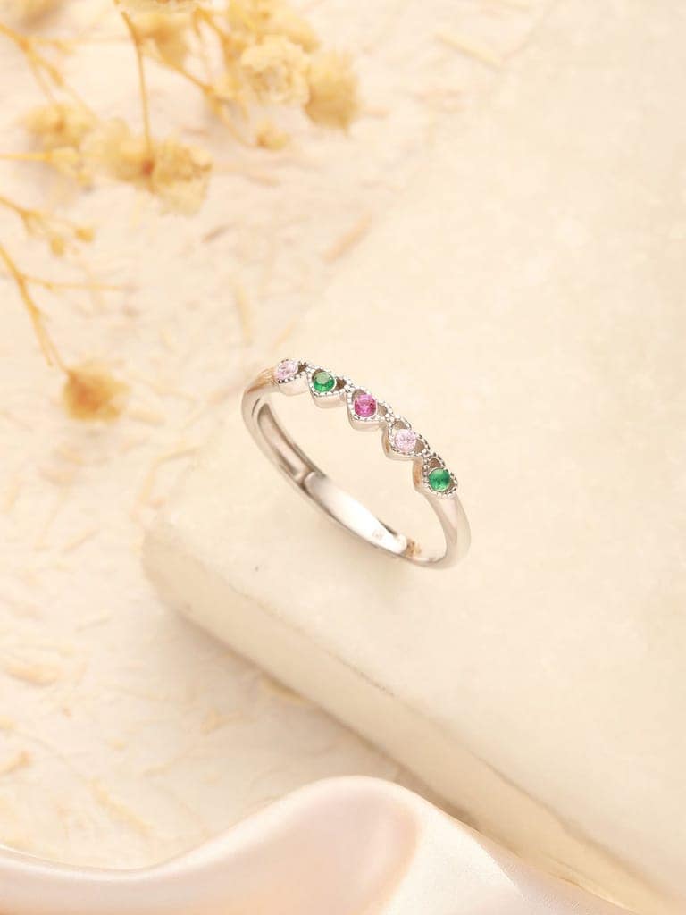 925 Sterling Silver Zircon & Pearl Embellished Minimal Engagement Adjustable Finger Ring