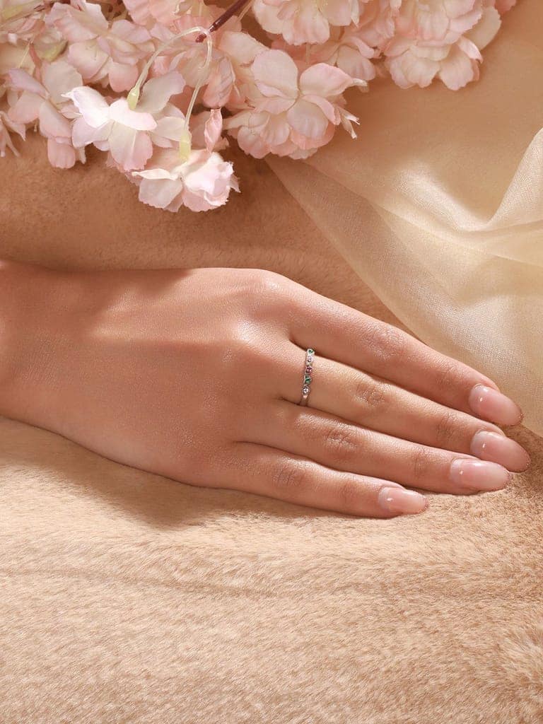 925 Sterling Silver Zircon & Pearl Embellished Minimal Engagement Adjustable Finger Ring view 2