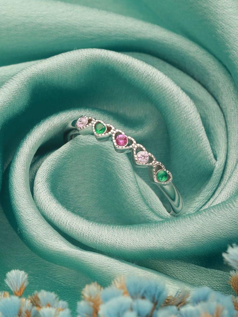 925 Sterling Silver Zircon & Pearl Embellished Minimal Engagement Adjustable Finger Ring view 9