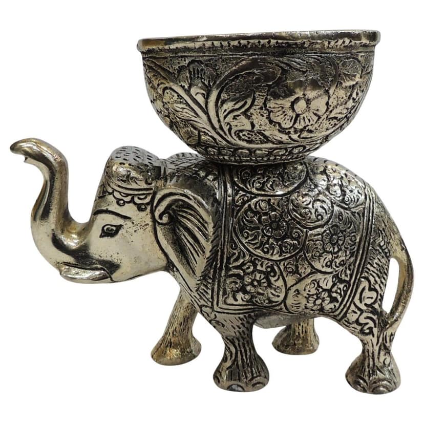 Aluminium Elephant Bowl Statue | Decorative Elephant Serving Showpiece, Height : 5 Inch (ASMAS539 B) view 2