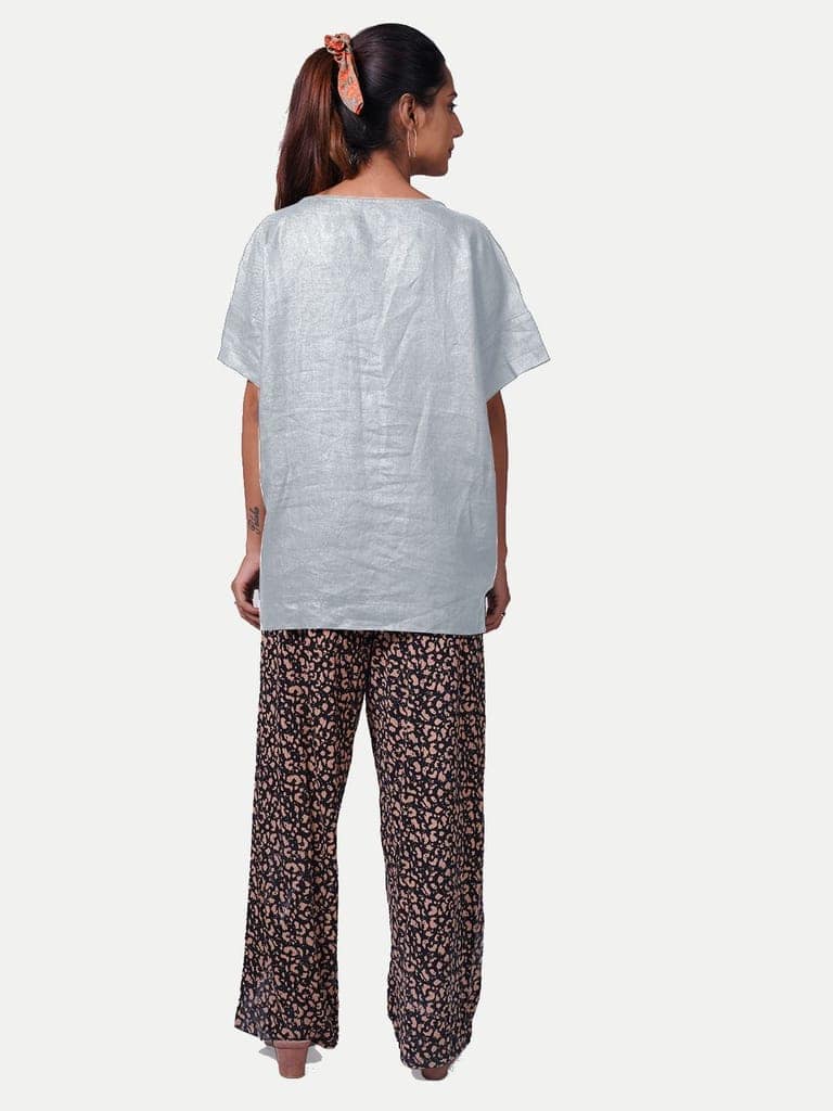 Women solid casual Grey Linen Tops view 4