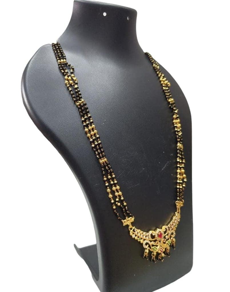 Black Beads Mangalsutra with Gold Plated Pendant for Women view 2