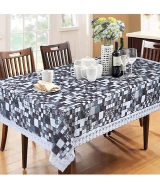 Printed PVC 6 Seater Rectangle Table Cover ( 228 x 152 ) cm Pack of 1 Gray