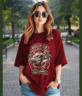 ENITOR Women Cotton Blend Printed Oversized Fit Round Neck T-Shirt ( Maroon )