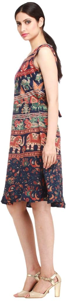 Medieval-Blue Summer Dress from Pilkhuwa with Printed Elephants and Camels view 3