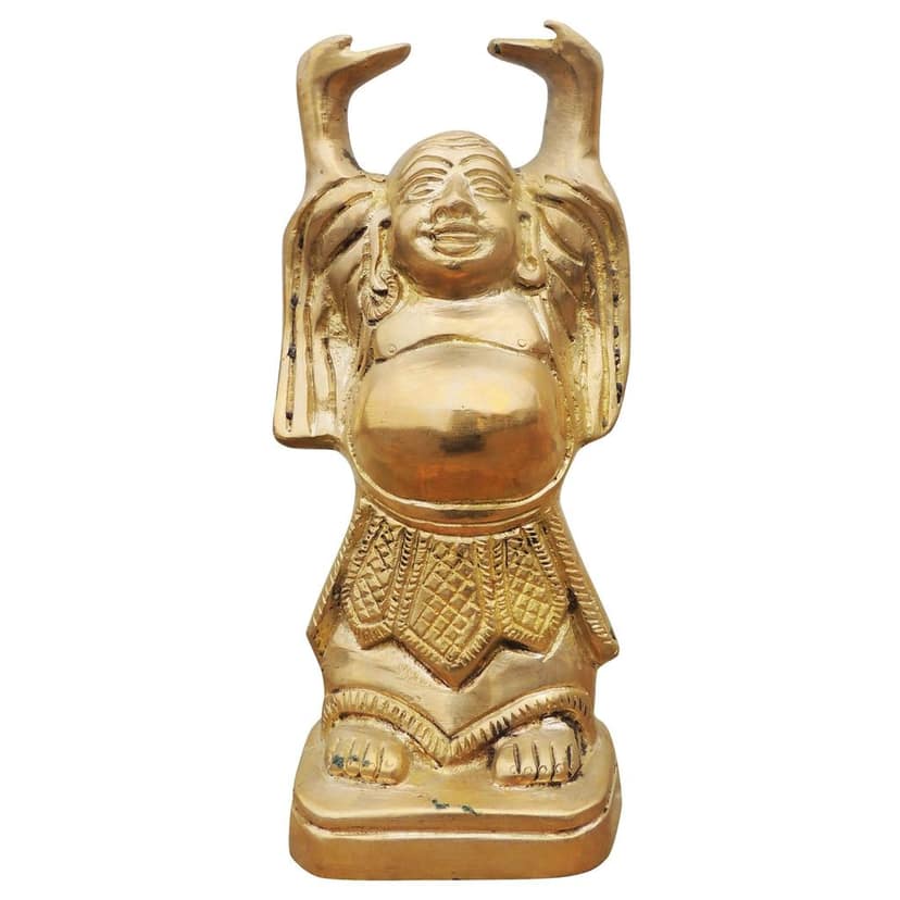 Brass Plain Laughing Buddha Statue - Prosperity Feng Shui Showpiece, Height : 7.6 Inch (BSMAS325 G) view 2
