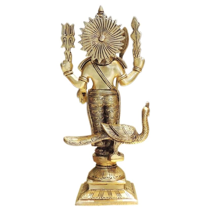 Brass Murugan Devi Idol � Kartikeya Brass God Statue Temple Decor, Height : 11.5 Inch (BSMAS1808 D) view 3
