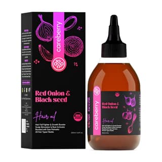 Careberry 100% Organic Red Onion & Black Seed Extract Oil, Hair Growth & Hair Fall Control, 100% Natural & Cold Pressed, Ayush Certified Ayurvedic 200ml