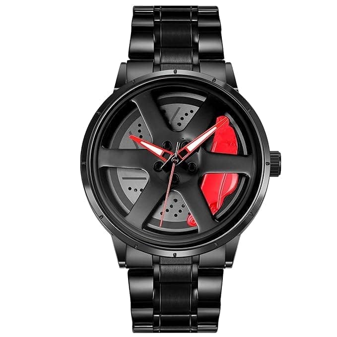 Men's Car Wheel Watch with Spinning Car Rim Hub Design|| Analog Stainless Steel || Quartz Movement|| Water Resistant, Scratch Resistant