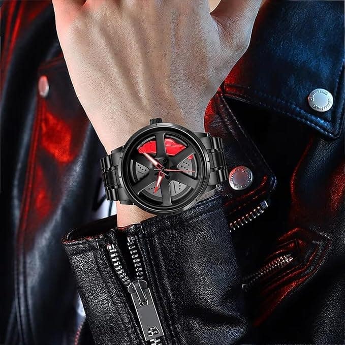 Men's Car Wheel Watch with Spinning Car Rim Hub Design|| Analog Stainless Steel || Quartz Movement|| Water Resistant, Scratch Resistant view 4